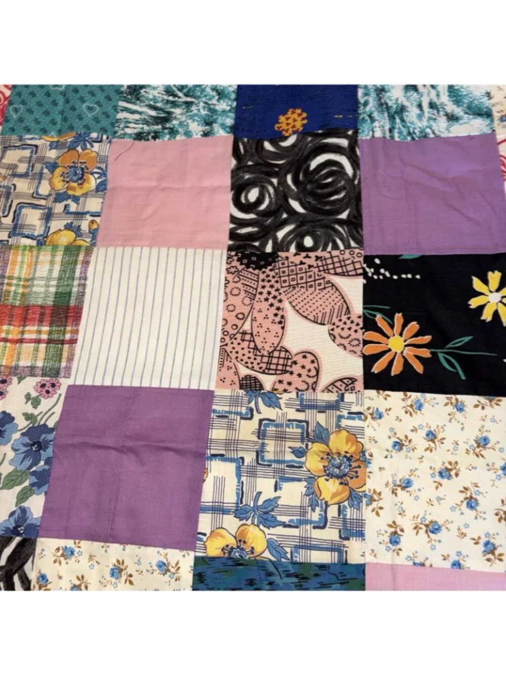 Vintage 68x82 Patchwork Cotton Print Quilt Topper